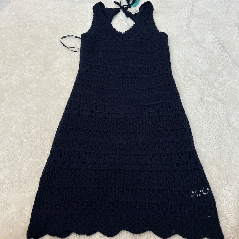 NWT Maurices WomensSleeveless Lined Knee Length Crochet Dress Navy S Resort Core